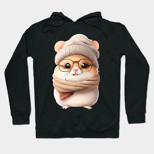 Cute Russian Dwarf Hamster with Glasses and Winter Clothes Hoodie by PRINT OF ANIMAL